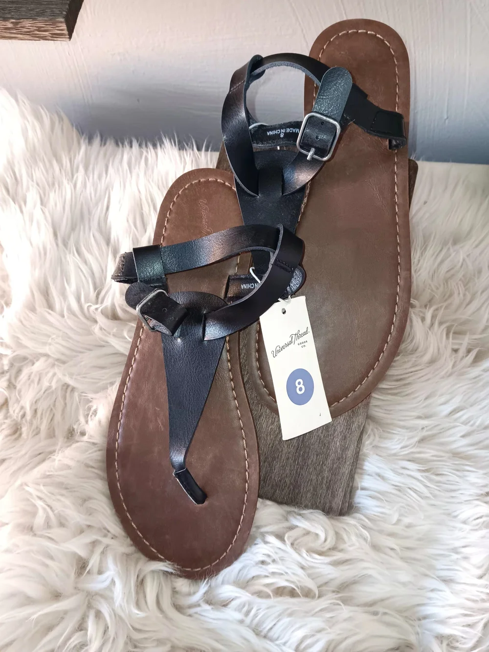 Black Strappy Leather-Look Women's Sandals